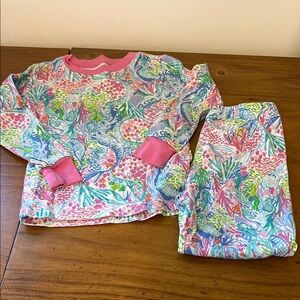 Lilly Pulitzer Pink and Green Pajama Set Vibrant Tropical Print